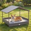 Wicker Dog House Elevated PE Rattan Dog Bed with Canopy