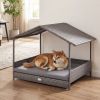 Wicker Dog House Elevated PE Rattan Dog Bed with Canopy