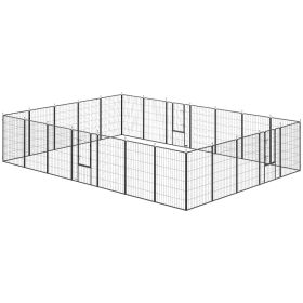 Dog Playpen For Indoor Outdoor, 24 Panels 44.5 H Puppy Playpen With Lockable Door, DIY Shape Pet Exercise Fence, Black (Option: Black)